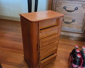 #15	Wood Jewelry Armoire w/side pull-outs and Flip-top W/Mirror & 5 Drawers - 12x8x18	 $35.00 
