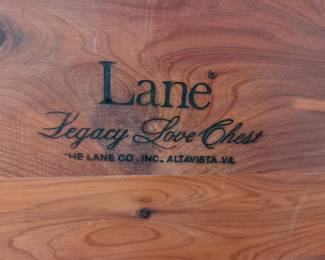 #38	Lane Love Cedar Chest w/upholstered Top and Faux Drawers on Front - (as is stain on beach) - 49x18x21	 $125.00 
