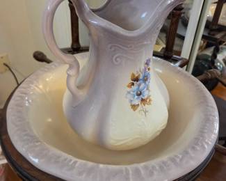 #48	Wood Barley Twist Leg Wash Stand w/Pitcher & Basin & Mirror w/towel rack on Sides - 24x15x51	 $75.00 
