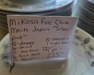 #220	Mikasa fine China Meito Japan "Silver Pine" 95 pc set	 $225.00 
