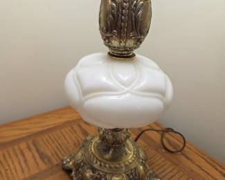 #28	Brass/White Glass Lamp - 29" Tall	 $35.00 
