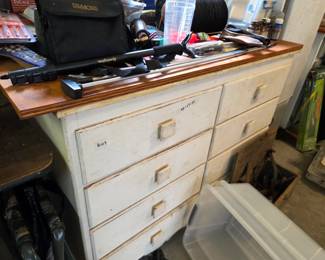 #109	White Painted Wood Chest 8 Drawers - 46x17x34  (as is finish)	 $60.00 
