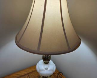 #28	Brass/White Glass Lamp - 29" Tall	 $35.00 
