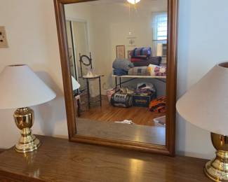 #55	Bassett Wood Dresser w/9 Drawers & Mirror - (as is finish and some drawers) - 60x18x31  Mirror - 30x40	 $125.00 
