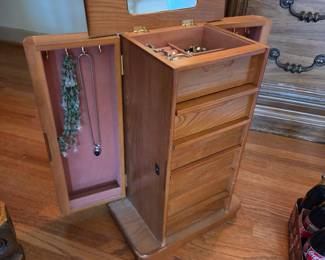 #15	Wood Jewelry Armoire w/side pull-outs and Flip-top W/Mirror & 5 Drawers - 12x8x18	 $35.00 
