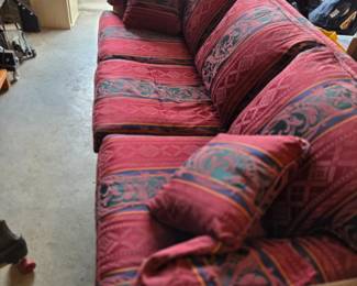 #159	Sore Cochrane Burgandy/Navy/Green Stripe Sofa - 82" Long	 $50.00 
