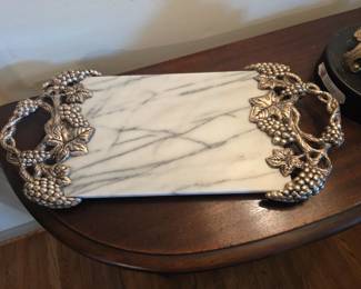 #20	Godinger Silver Art Co. Marble /Silverplate Grapes Handled Cheese Tray - 18.5x9	 $40.00 
