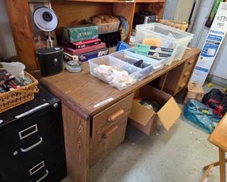#99	Metal 2 Drawer Letter Filing Cabinet - 15x25x29	 $20.00 
#100	Laminate Desk (as is) w/5 drawers w/Hutch on top (homemade wood) - Desk - 72x36x30  Hutch- 68x11x42 - You Move 	 $25.00 
