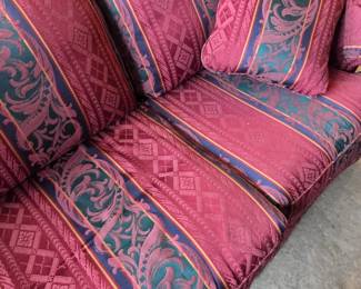 #159	Sore Cochrane Burgandy/Navy/Green Stripe Sofa - 82" Long	 $50.00 

