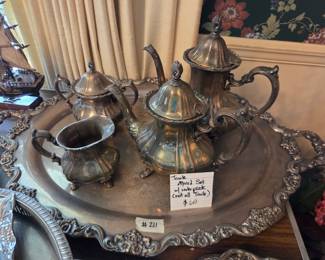 #211	Towle Mixed Set silverplate w/heavy Tray	 $60.00 
