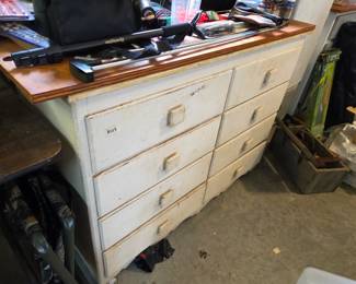 #109	White Painted Wood Chest 8 Drawers - 46x17x34  (as is finish)	 $60.00 
