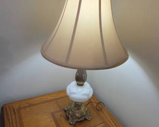 #28	Brass/White Glass Lamp - 29" Tall	 $35.00 
