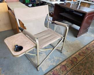 #176	Tan Folding Chair w/Side table (has cutout) 	 $20.00 
