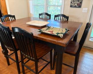 DINING TABLE AND SIX CHAIRS