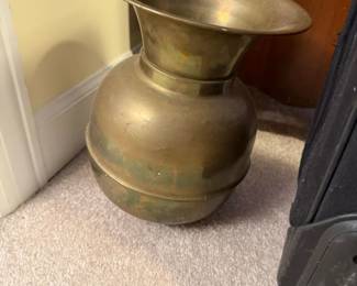 Large vintage brass spittoon or vase with flared lip, antique decorative brassware