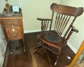 ANTIQUE ROCKER & ANTIQUE SIDE TABLE