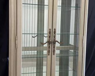 Decorative Silver Tone Wood Lighted Display Cabinet W 4 Glass Shelves