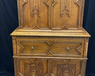 Vintage Ornately Carved Wooden Secretary Desk And Chair Unkown Maker