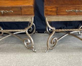 Acclaim Pair Of Wrought Iron Marble Top End Tables
