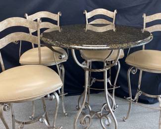 Acclaim UbaTuba Granite Top Wrought Iron Pub Height Table W 4 Leather Chairs