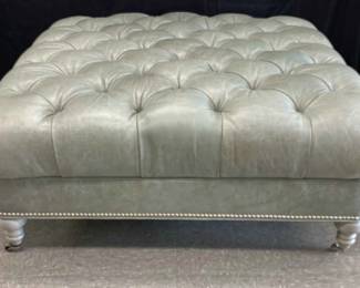 Leather Wesley Hall Ottoman W Wheels Sage Green