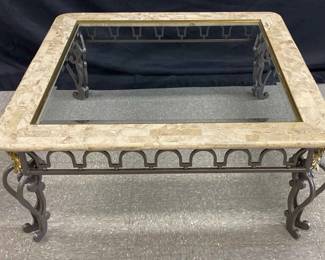 Pulaski Decorative Wrought Iron And Marble Table W Glass Top Coffee Cocktail Table