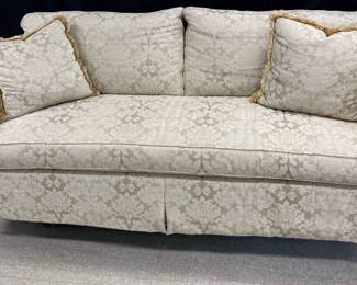 Ethan Allen Floral Design Upholstered Sofa Champagne like Color
