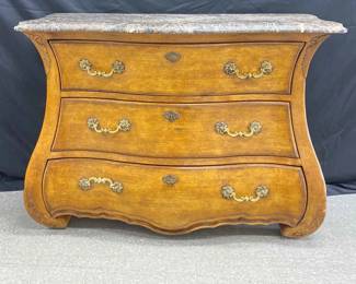 004 Century Furniture Marble Top Bombe Style Chest with Two Marble Tops