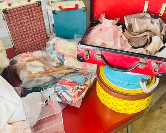 Large Antique Vintage Doll Cases, clothing, furniture and accessories 