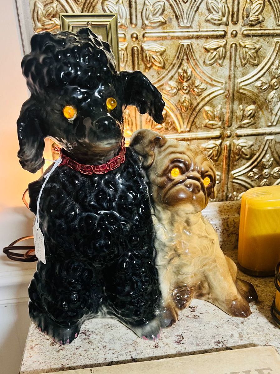 2 RARE 1950's MCM Howard Kron Poodle and Pug 13.5" TV Lamp Night Light! Adorable