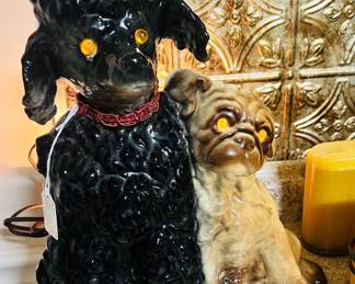 2 RARE 1950's MCM Howard Kron Poodle and Pug 13.5" TV Lamp Night Light! Adorable
