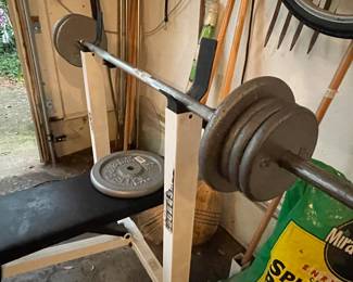 Weight Workout Bench & Beginners 110lb. Weight Set w/Bar