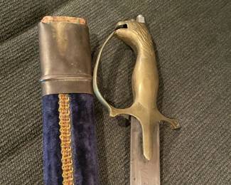 Made in INDIA! Raj Ceremonial, Lion Head? Wedding Sword w/Velvet? Wood & Brass--Scabbard