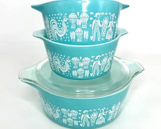Set of 3 Amish Butterprint PYREX Cinderella Bowls 