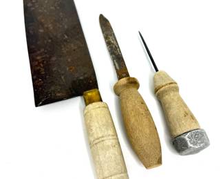 Vintage Wooden Handle Knife and Ice Pick Lot 