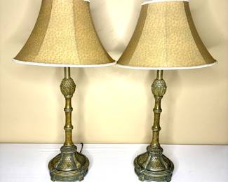 Set of 2 Traditional Ornate Table Lamps with Ostrich Print Shades 