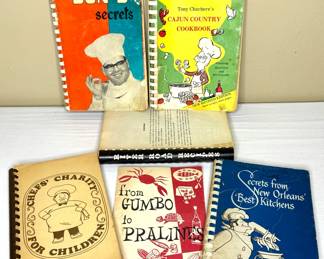Set of 6 Vintage Louisiana Cookbooks- Don’s, Tony Cachere’s, River Road