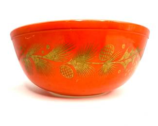1960's PYREX Golden Leaf Holly Pine Cone 4 Quart Large Mixing Bowl