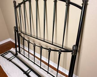 Queen Size Ornate Metal Bed Frame with Side Rails and Bed Slats - Complete Frame
