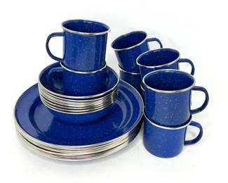 Blue Speckled Enamelware Set - Setting for 8 