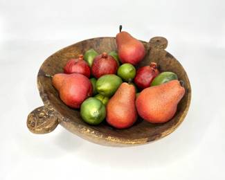 Primitive Wood Bowl with Decorative Fruit 