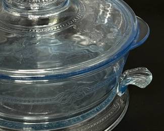 Fire-King Sapphire Philbe Lidded Casserole Dish with Trivet 