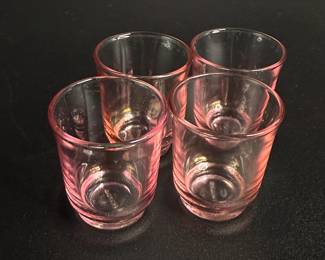 Vintage Pink Depression Glass - Set of 4 Tiny Shot Glasses - FRANCE 