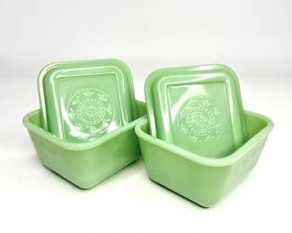 Set of 2 Jadeite Fire-King Philbe Refrigerator Dish Containers 