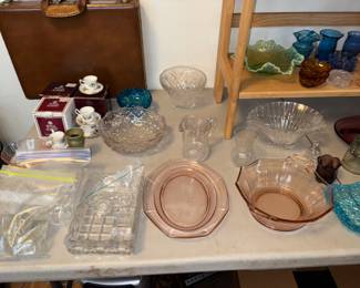 Depression glass and a variety of pieces collected over the years 