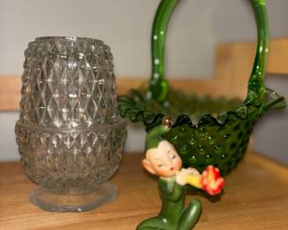 Fairy light - green basket - elf figure 