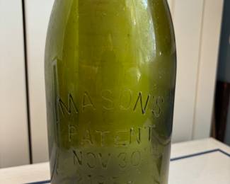 Dark green Masons canning jar patent November 30, 1858
