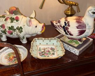 Lovely assorted ceramics  - pottery pig tureen, ceramic covered 2 piece bird container 