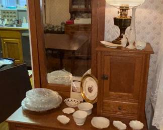 Antique gentleman’s bedroom dresser with tilt mirror, hat storage and 2 lower drawers