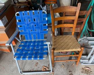 Aluminum lawn chair -antique chair with woven seat 